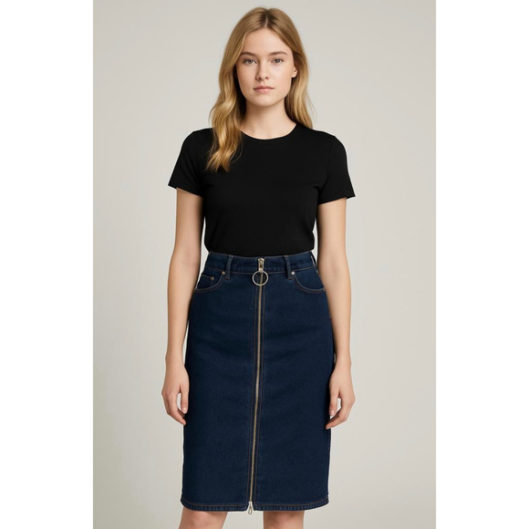 H&M Woman's Denim Skirt Size 6 Western Coastal Cowgirl Cabincore Zippered Front - Picture 1 of 13